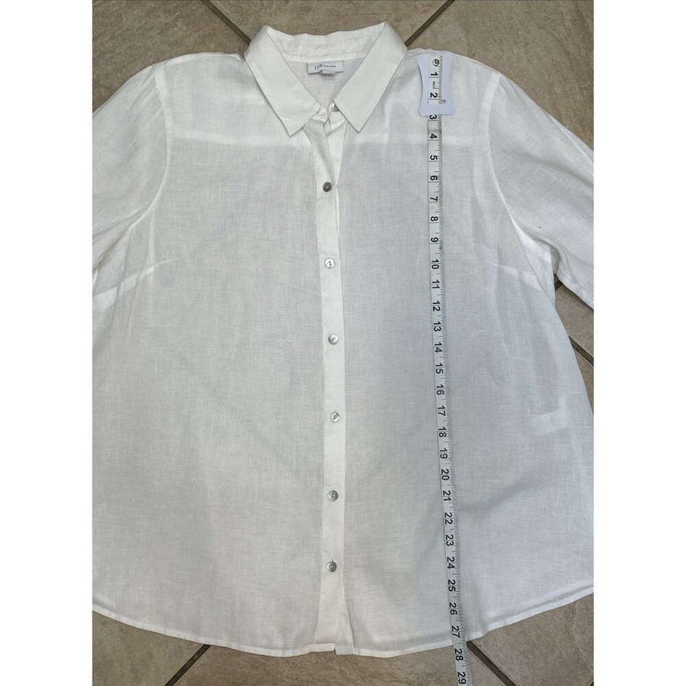 J. Jill Love Linen White Button Down Shirt Roll Tab Long Sleeve Size Large - Picture 10 of 11